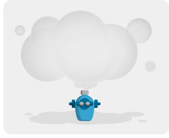 A cartoon of a fire hydrant with smoke coming out it.